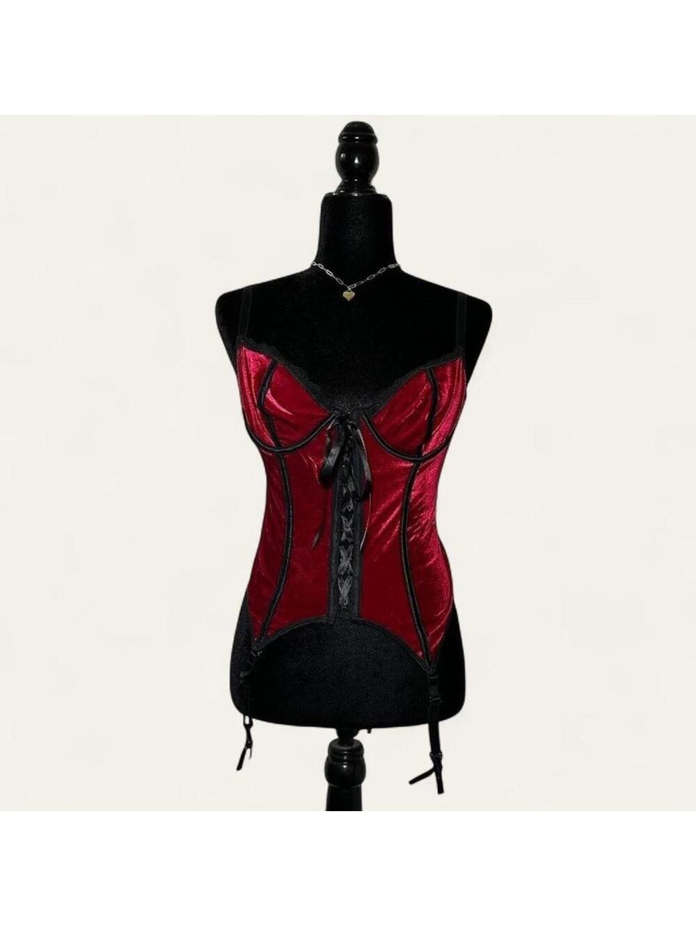 Escante Collection Red Velvet Corset Coquette Burlesque